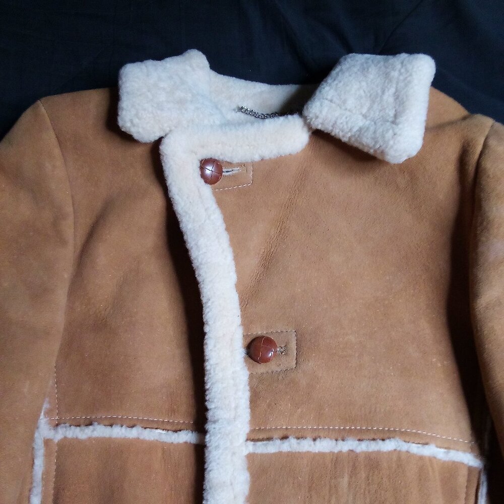 Vintage 70s Sheepskin Leather Shearling Pea Coat Jacket